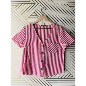 SHEIN striped V-neck short sleeve crop shirt